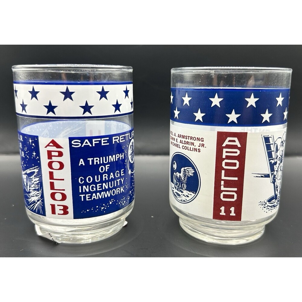 NASA Apollo 11 Apollo 13 "Man on the Moon" & Apollo 13 "Safe Return" Libbey VTG